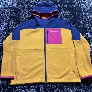 Cotopaxi Teca Full-Zip Fleece Hoodie Mens Yellow Navy Colorblock Jacket L